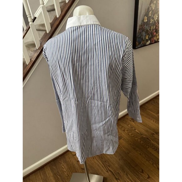 RANI ARABELLA Striped Cotton Button Down Shirt Blouse Multi Blue Stripes Size XL - Picture 5 of 5